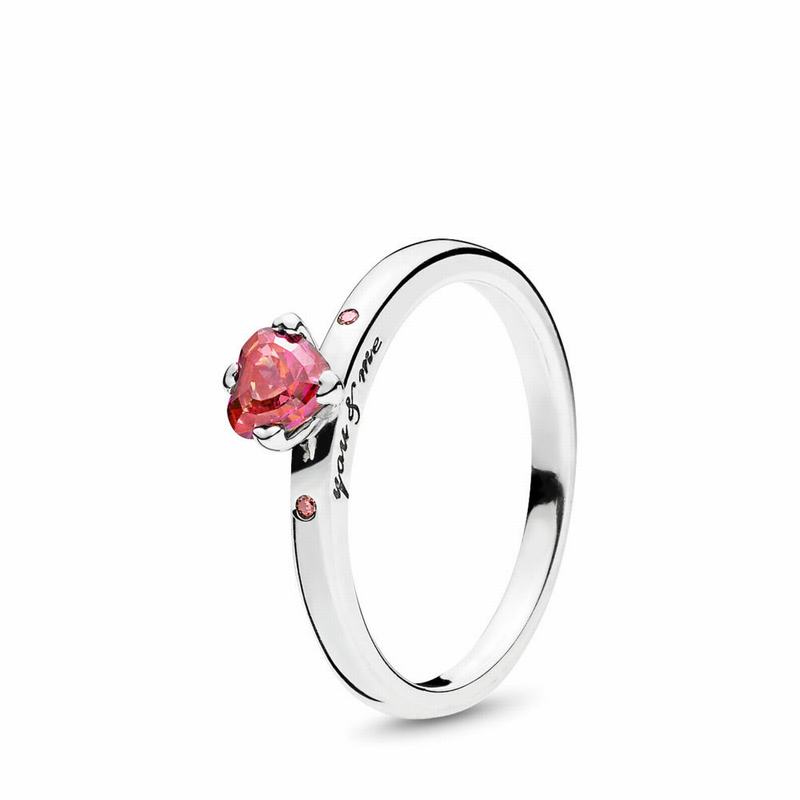 Pandora Sparkling Red Heart Stackable Ring Outlet NZ, Sterling Silver (435812-UGF)